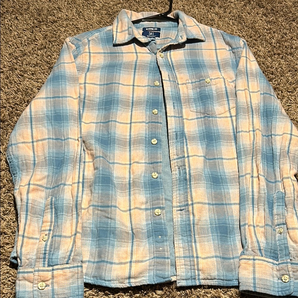 Blue and Cream Plaid Button-Up Shirt